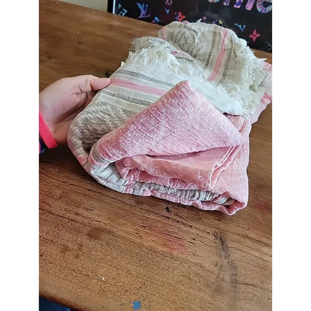 The Fouta Greek Blanket Wrap 100% Cotton Taupe Pink 63”x 59”